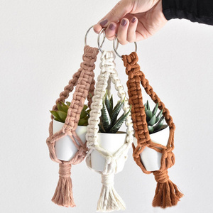 Boho Mini Handmade Cotton Indoor Garden Pot Plant Flower Holder Decor Car Wall Hanging Macrame Plant Hangers Stand Basket