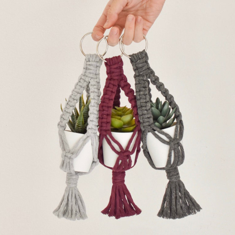 Boho Mini Handmade Cotton Indoor Garden Pot Plant Flower Holder Decor Car Wall Hanging Macrame Plant Hangers Stand Basket