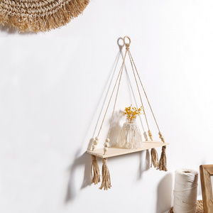 Handmade Macrame Wooden Wall Hanging Floating Candle Shelf Plant Hanger Holder Tassel Ornaments For Bedroom Home Decor