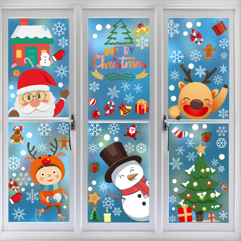 Reusable Winter Santa Claus Merry Christmas Snowflake Vinyl Window Clings Decal Stickers For Kids Wall Hanging Decoration 2022