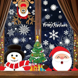 Reusable Winter Santa Claus Merry Christmas Snowflake Vinyl Window Clings Decal Stickers For Kids Wall Hanging Decoration 2022