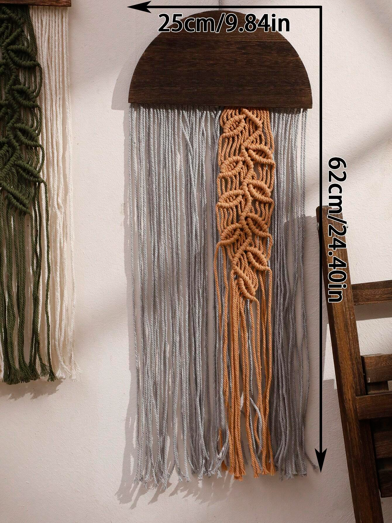 Boho Hand-Woven Macrame Tapestry Semicircle Wooden Board Ornament Dip Dyed Wall Hanging Bedroom Home Decor