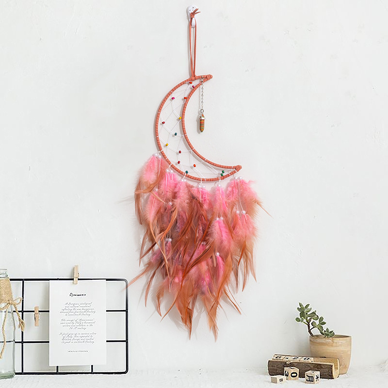 Nordic Dream Catcher Feather Wind Chimes Woven Wall Hanging Grey Moon Dream Catcher For Bedroom Boy Girl Handmade Home Ornaments