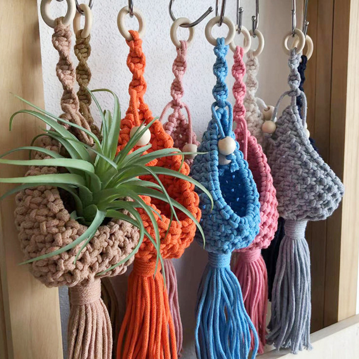 Boho Macrame Air Plant Holder Colorful Hand-woven Wall Planter Crochet Small Macrame Wall Hanging Home Decor