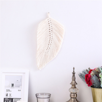 Handmade Nursery Decor Macrame Woven Cotton Leaf Wall Art Hanging Pink Tassel Boho Chic Tapestry Girls Accessories