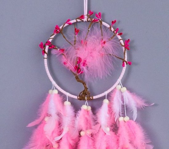 Pink Peach Blossom Dream Catcher Flower Wall Art Dreamcatcher Living Room Wall Decoration Room Decor Creative Gift