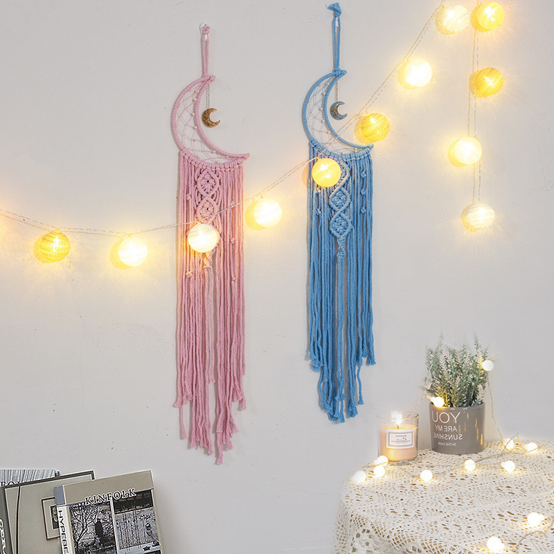 Boho Moon Macrame Dream Catcher Macrame Wall Hanging Hand-woven Tapestry Baby Kids Room Decoration Christmas Gift