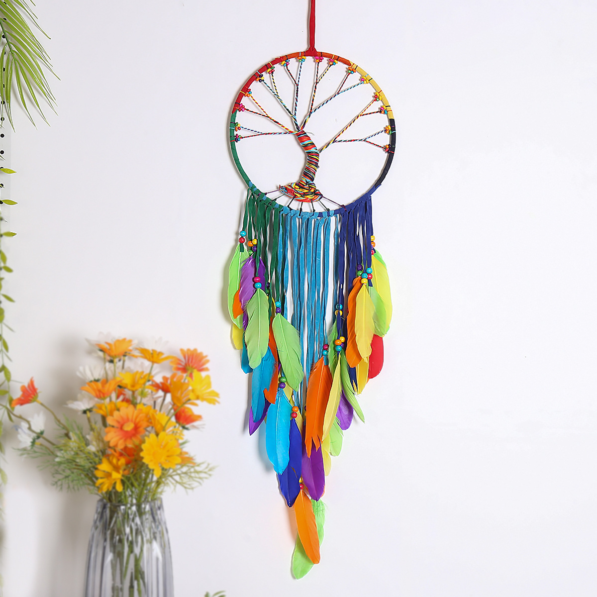 Nursery Home Handmade Wall Hanging Decor For Girls Multi Colour Tree Of Life Dream Catcher Feather Modern Luxury