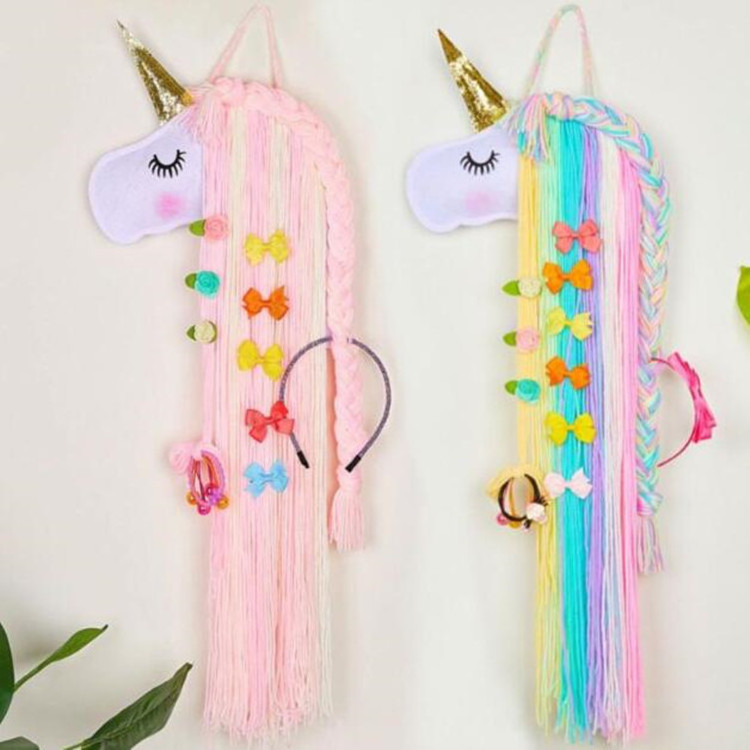 Nordic Nursery Kids Boho Handmade Macrame Wall Art Hanging Hair Clip Hanger Unicorn Dream Catcher Tapestry Children Room Decor