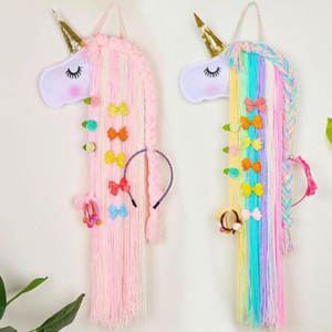 Nordic Nursery Kids Boho Handmade Macrame Wall Art Hanging Hair Clip Hanger Unicorn Dream Catcher Tapestry Children Room Decor