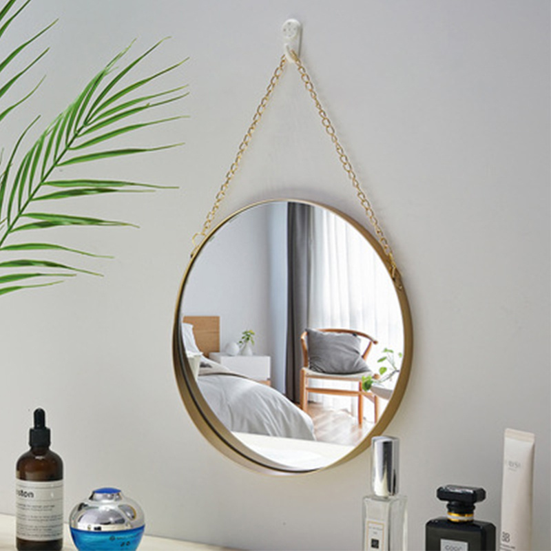 Modern Luxury Wall Mount Round Hanging Gold Makeup Mirror Frame Decorative Toilet Bathroom Living Room Decor