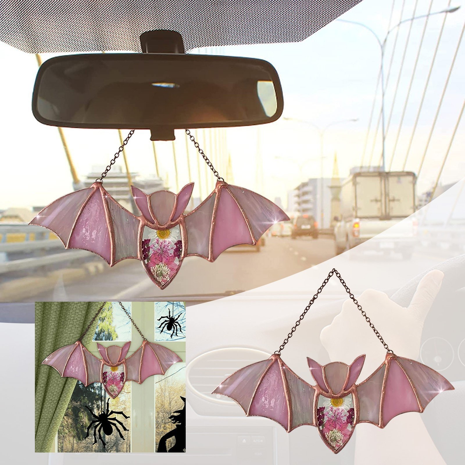 Colored Bat Hanging Plant Suncatcher Window Sun Catcher Hanging Stained Glass Wall Hanging Halloween Decoration Gift