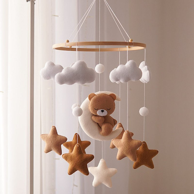 Bear Baby Mobile Handmade Neutral Baby Mobile Crib Cot Nursery Baby Mobiles Star Cloud Felt Hanging Decor