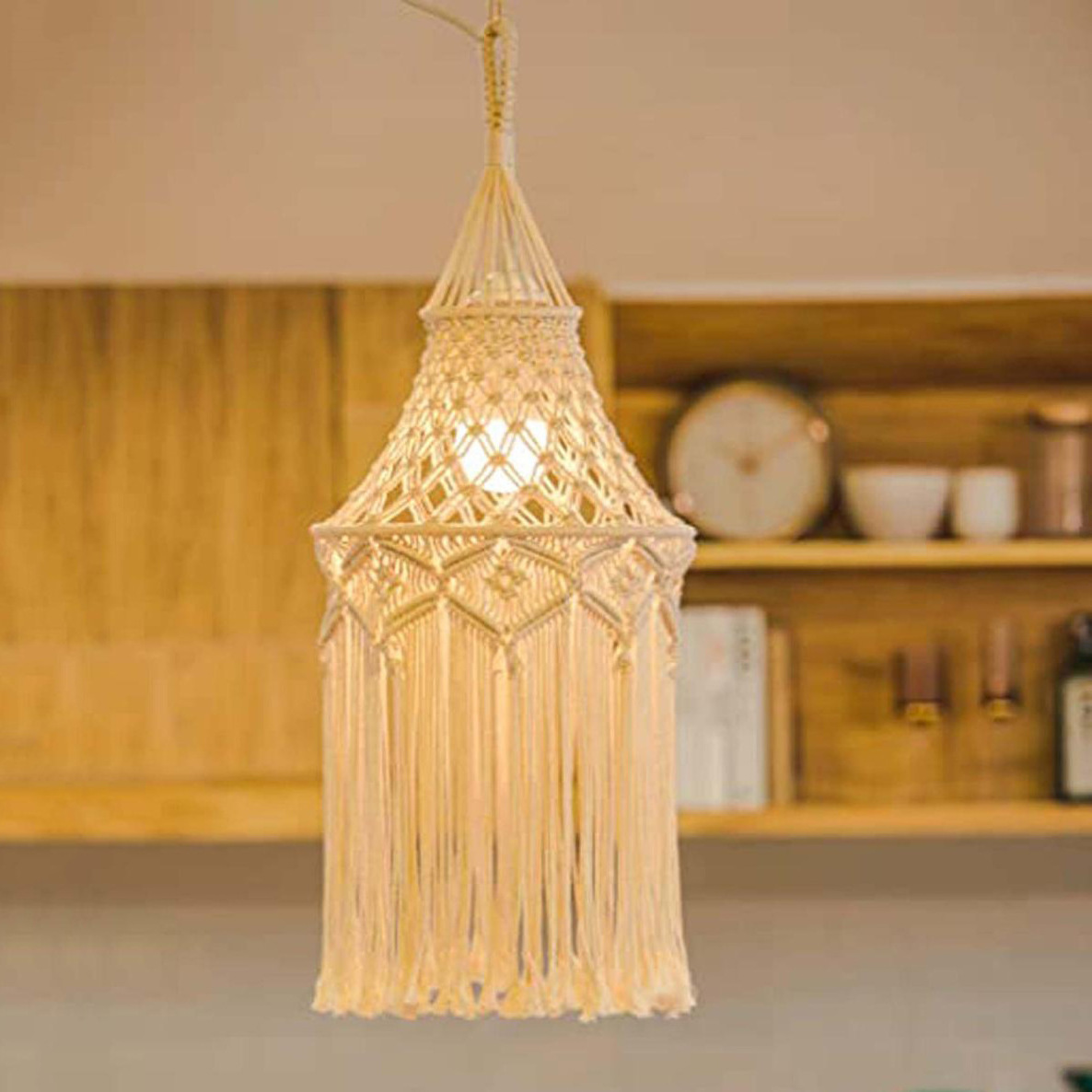 Bohemian Home Decor Macrame Woven Boho Fringe Chandelier Light Cover Lamp Shade Ceiling Hanging Bedroom Accessories