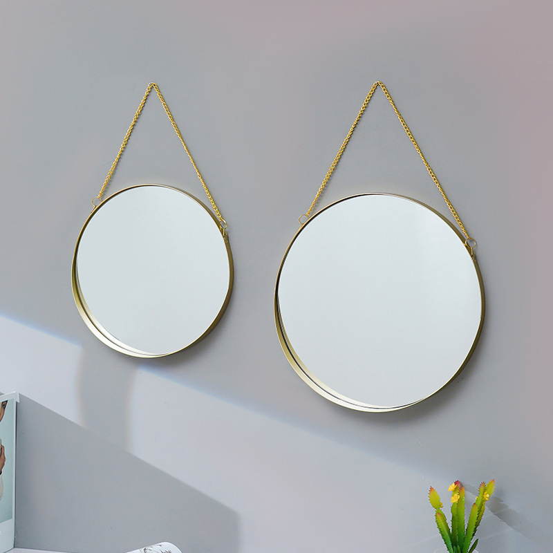 Modern Luxury Wall Mount Round Hanging Gold Makeup Mirror Frame Decorative Toilet Bathroom Living Room Decor