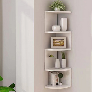 Nordic 5 Layers Wooden Corner Shelf Dark Wood Floating Shelf Display Stand Semi-Circle Storage Bookshelf Wall Display Home Decor