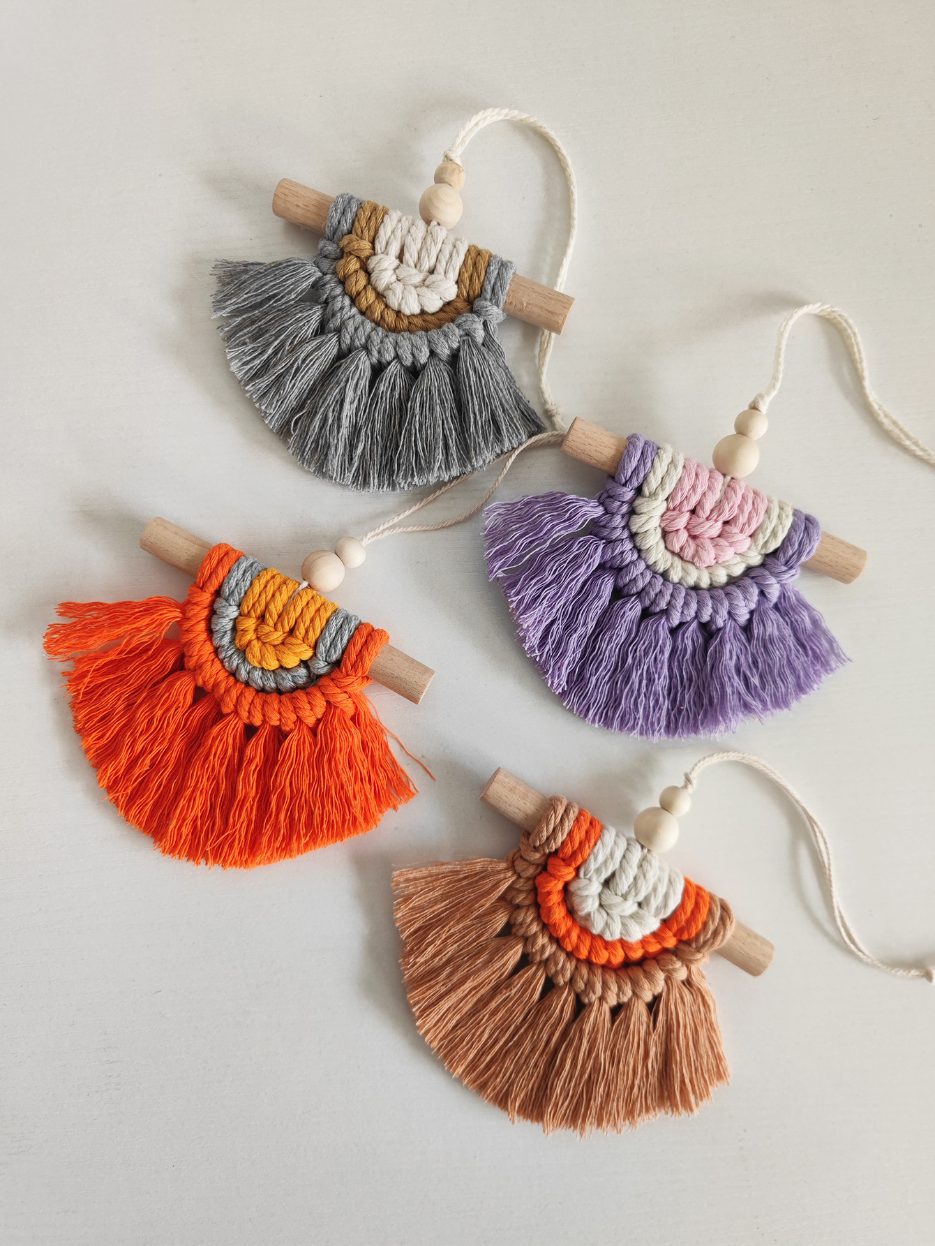 Boho Hand-woven Fringe Car Accessories Mini Wall Hanging Macrame Rainbow Car Charm Wall Home Decor