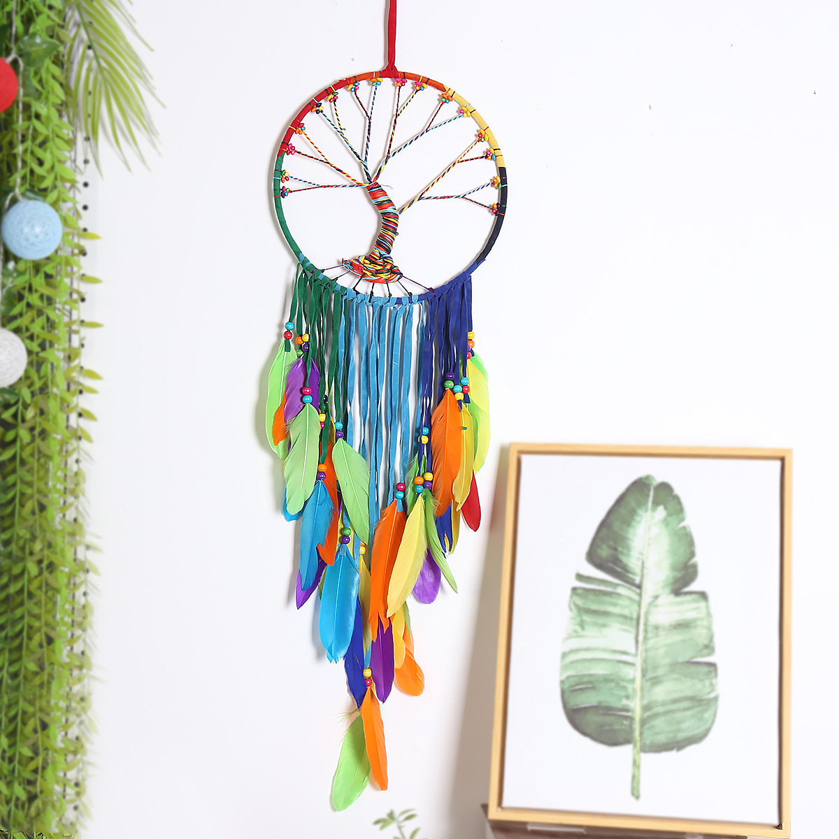 Nursery Home Handmade Wall Hanging Decor For Girls Multi Colour Tree Of Life Dream Catcher Feather Modern Luxury