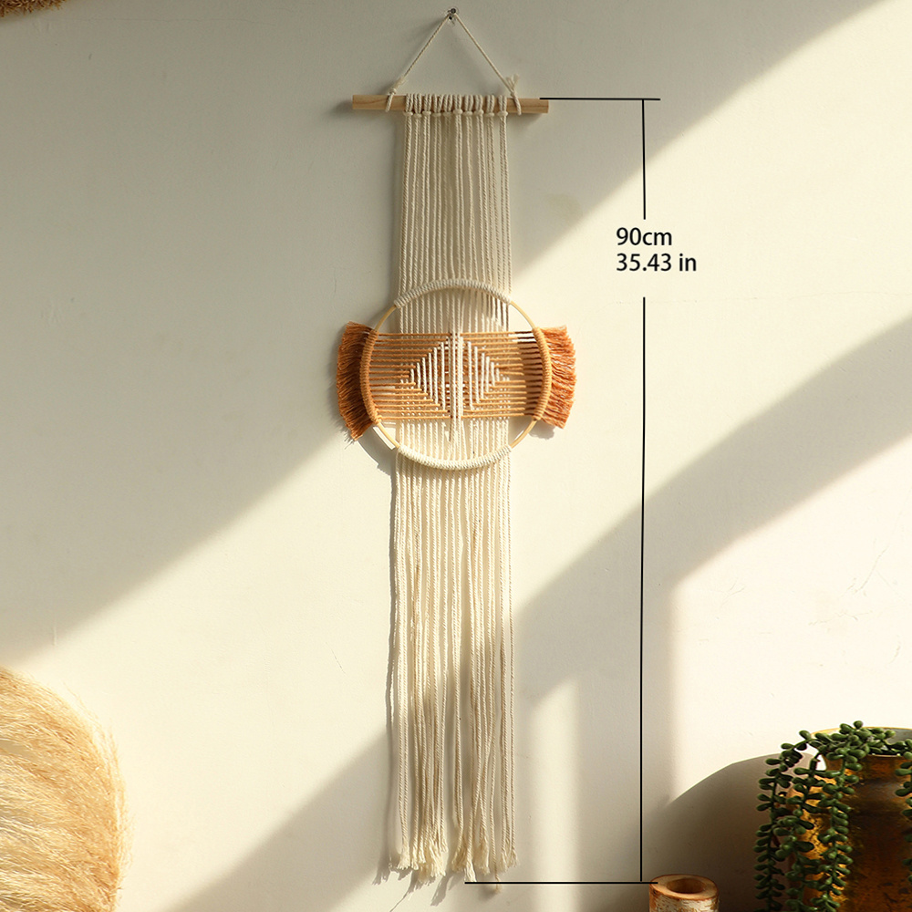 Boho Macrame Wall Hanging Handmade Brown Round Wall Art Decor Home Bedroom Living Room Christmas Decoration