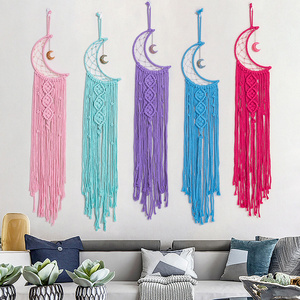 Boho Moon Macrame Dream Catcher Macrame Wall Hanging Hand-woven Tapestry Baby Kids Room Decoration Christmas Gift