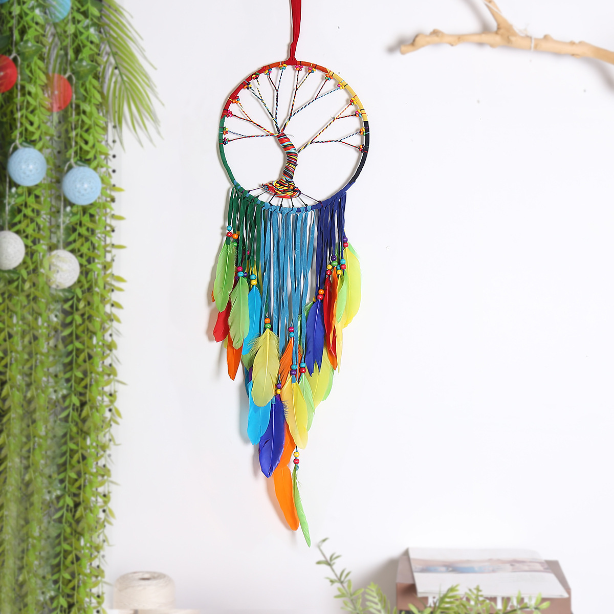 Nursery Home Handmade Wall Hanging Decor For Girls Multi Colour Tree Of Life Dream Catcher Feather Modern Luxury