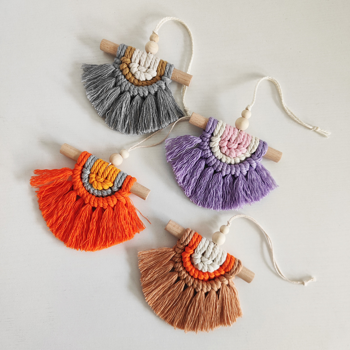 Boho Hand-woven Fringe Car Accessories Mini Wall Hanging Macrame Rainbow Car Charm Wall Home Decor