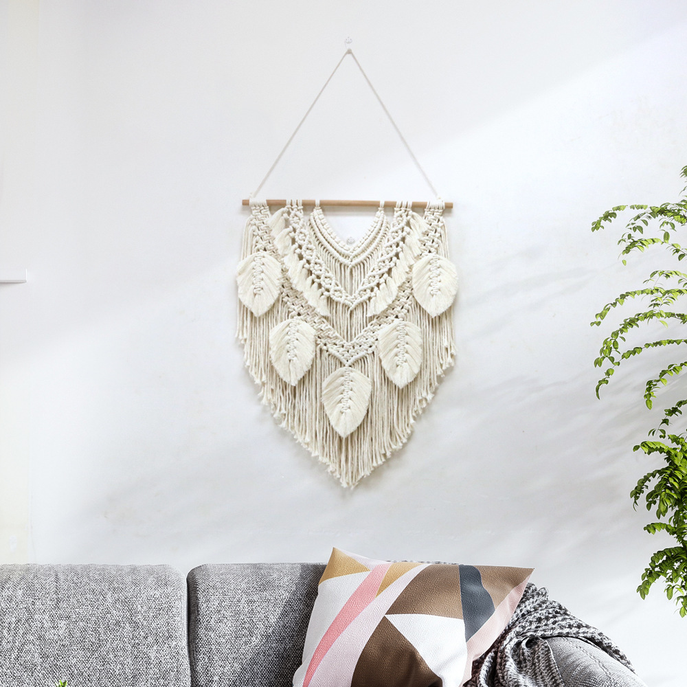 Nordic Home Accessories Large Cotton Woven Macrame Leaf Wall Hanging Tapestry Handmade Living Room Fall Decor