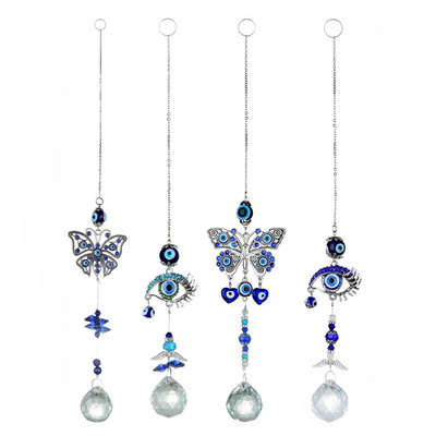 Metal Wall Art Amulet Lucky Charm Prism Butterfly Turkish Evil Eye Glass Sun Catcher Wind Chime Garden Ornaments