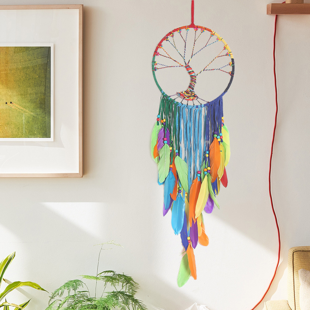 Nursery Home Handmade Wall Hanging Decor For Girls Multi Colour Tree Of Life Dream Catcher Feather Modern Luxury