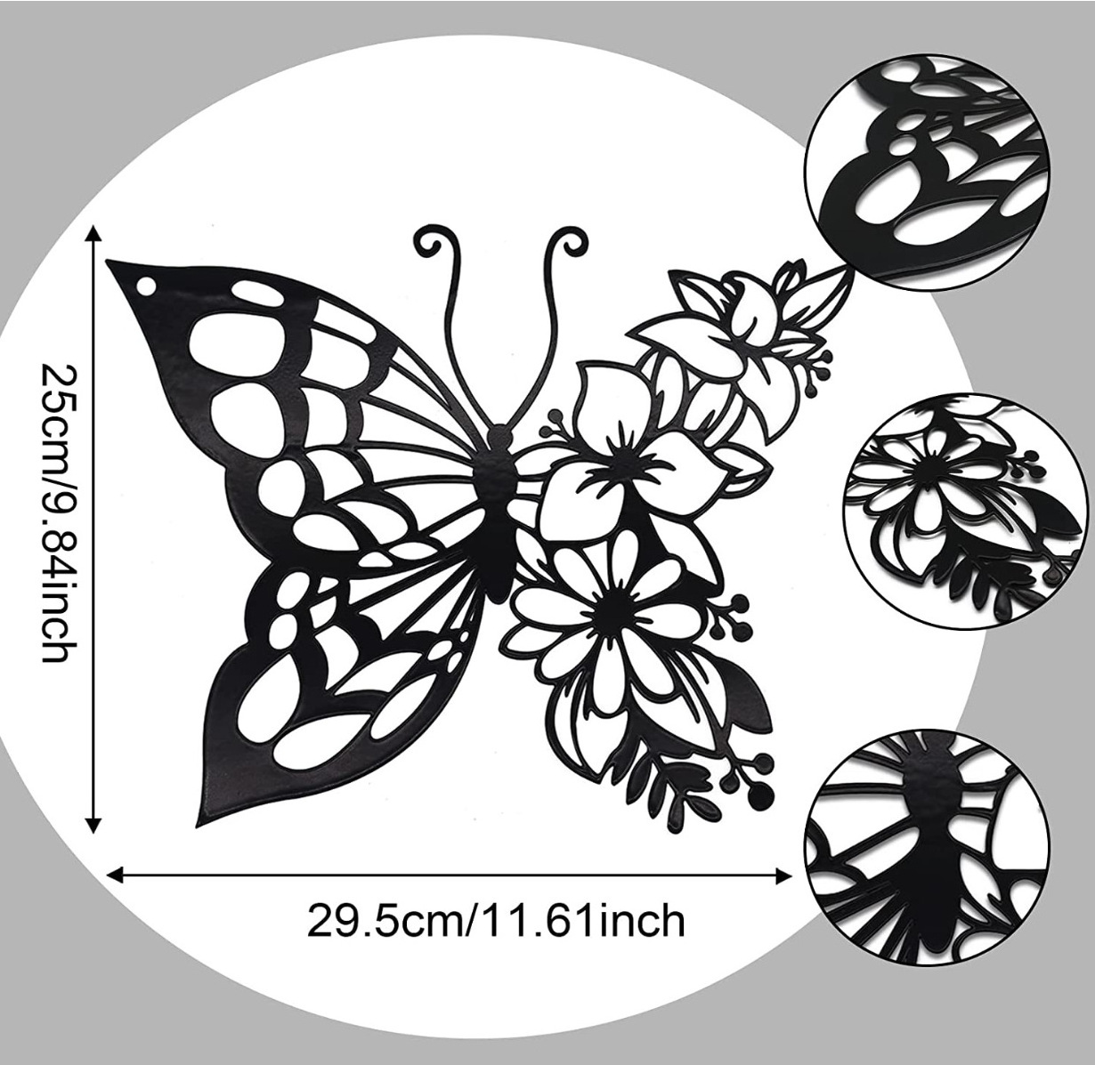 Modern Metal Wall Hanging Black Butterfly Moon Bird Decor Hanging Floral Wall Art Hanging for Home Decor Gift