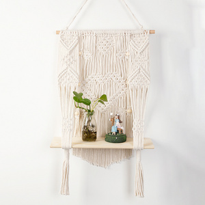 Indoor Rope Woven Macrame Wall Hanging Candle Holder Plant Hanger Stand Wooden Floating Shelves Rack Home Decor