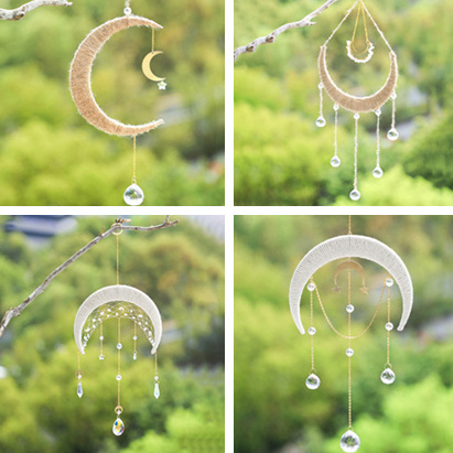 Luxury Wall Decor Metal Crescent moon Crystal Windchimes Sun catcher Hanging For Car Windows Interior Home Accessories