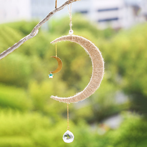 Luxury Wall Decor Metal Crescent moon Crystal Windchimes Sun catcher Hanging For Car Windows Interior Home Accessories