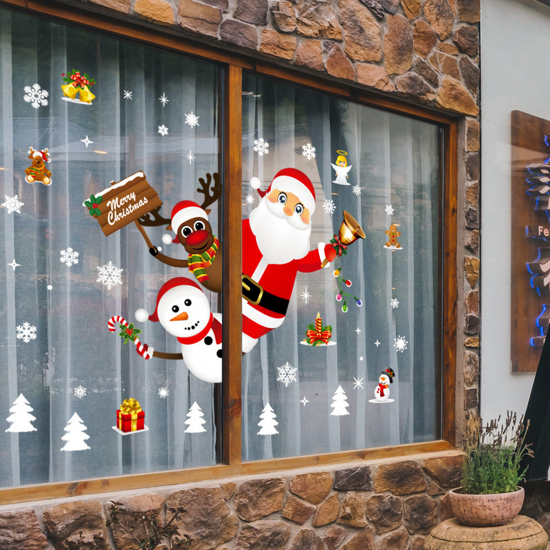 Removable Pvc Static Merry Christmas Snowflake Wall Window Clings Decal Stickers Santa Claus Xmas Hanging Decor