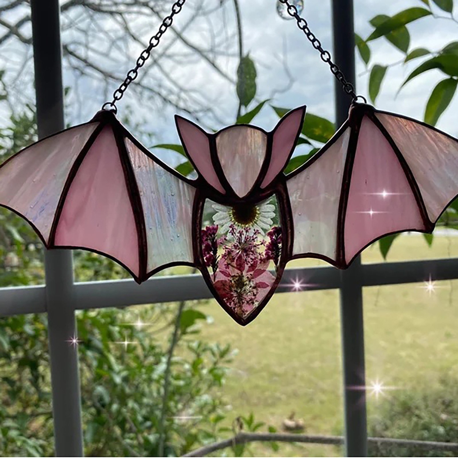 Colored Bat Hanging Plant Suncatcher Window Sun Catcher Hanging Stained Glass Wall Hanging Halloween Decoration Gift