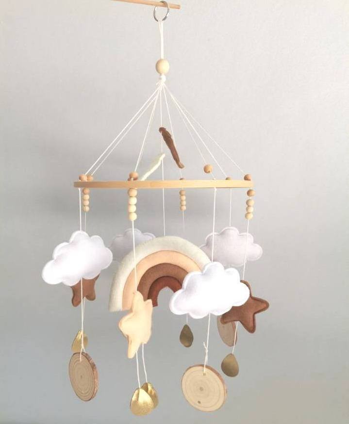 Bear Baby Mobile Handmade Neutral Baby Mobile Crib Cot Nursery Baby Mobiles Star Cloud Felt Hanging Decor