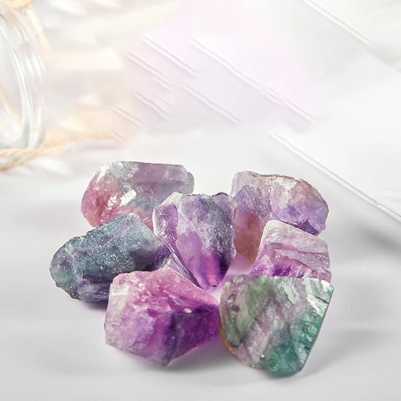 Natural Gemstone Spiritual Meditation Rainbow Fluorite Rough Rock Raw Real Crystals Healing Stone Bulk