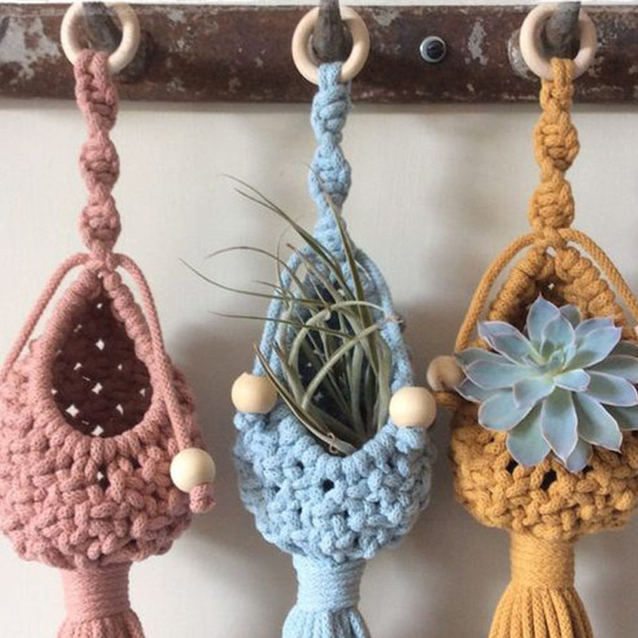 Boho Macrame Air Plant Holder Colorful Hand-woven Wall Planter Crochet Small Macrame Wall Hanging Home Decor