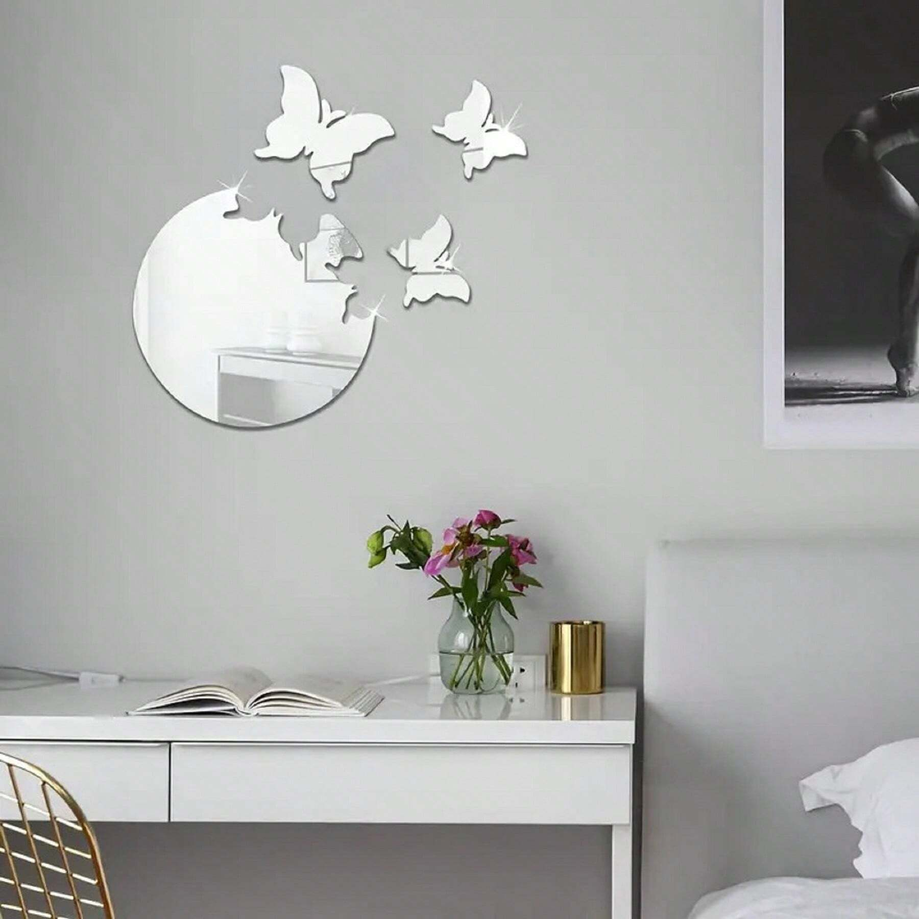 Modern Butterfly Acrylic Wall Mirror DIY Wall Stickers Self-Adhesive Mirror Sticker Living Room Wall Interior Decoration Mirrors