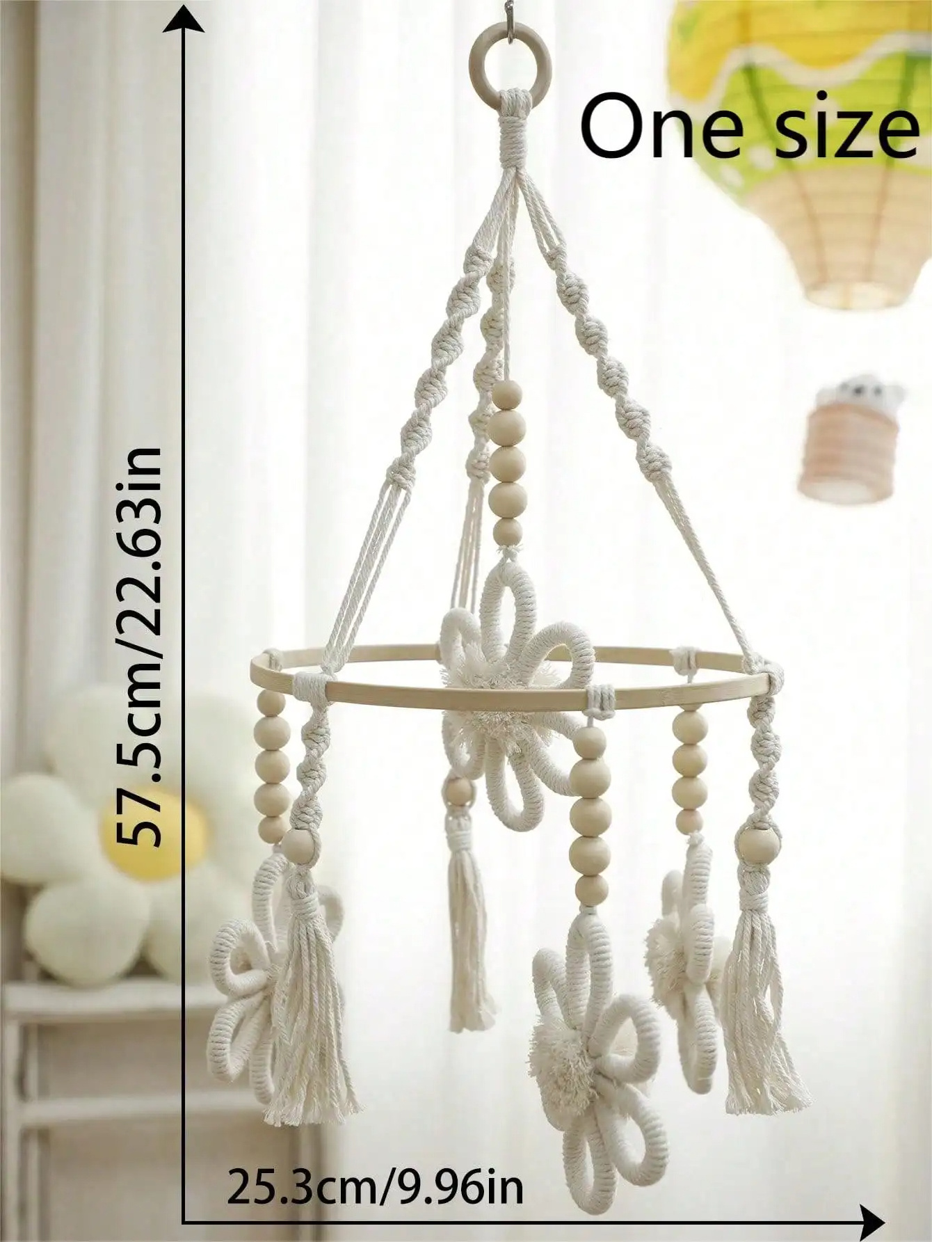 Boho Baby Crib Mobile Decor Wall Hanging Pendant Crib Wind Chime Hand Woven Hangings Bamboo Ring and Rope Home Decoration