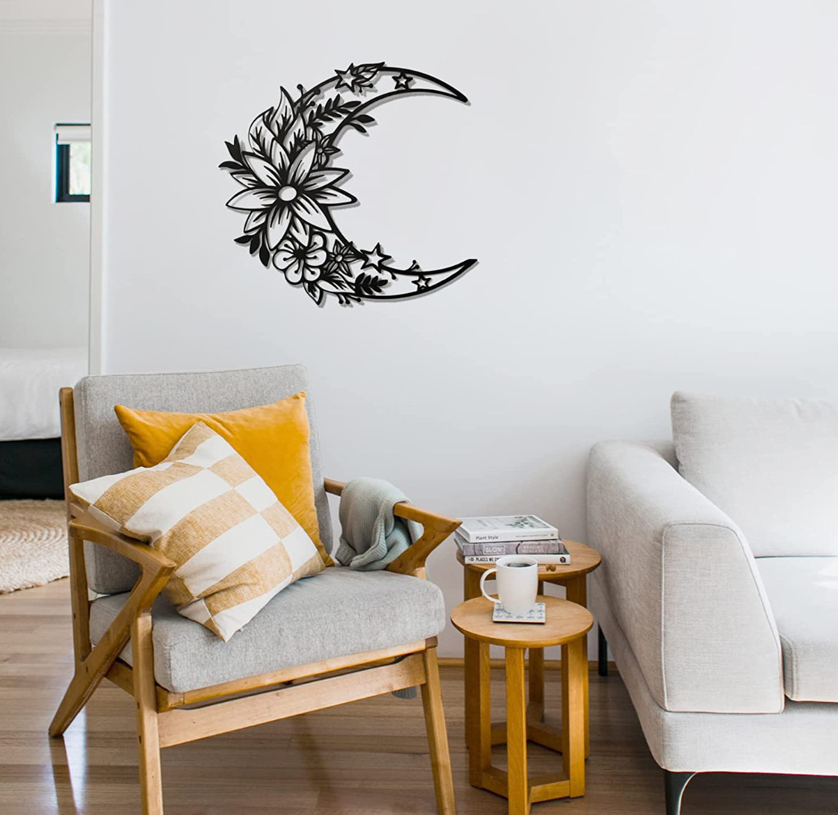 Modern Metal Wall Hanging Black Butterfly Moon Bird Decor Hanging Floral Wall Art Hanging for Home Decor Gift