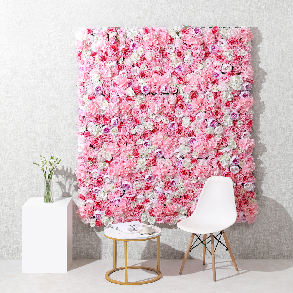 Wedding Decor Custom 3D Pink Roll Up Cloth Artificial Silk Rose Flower Panel Backdrop Flower Wall