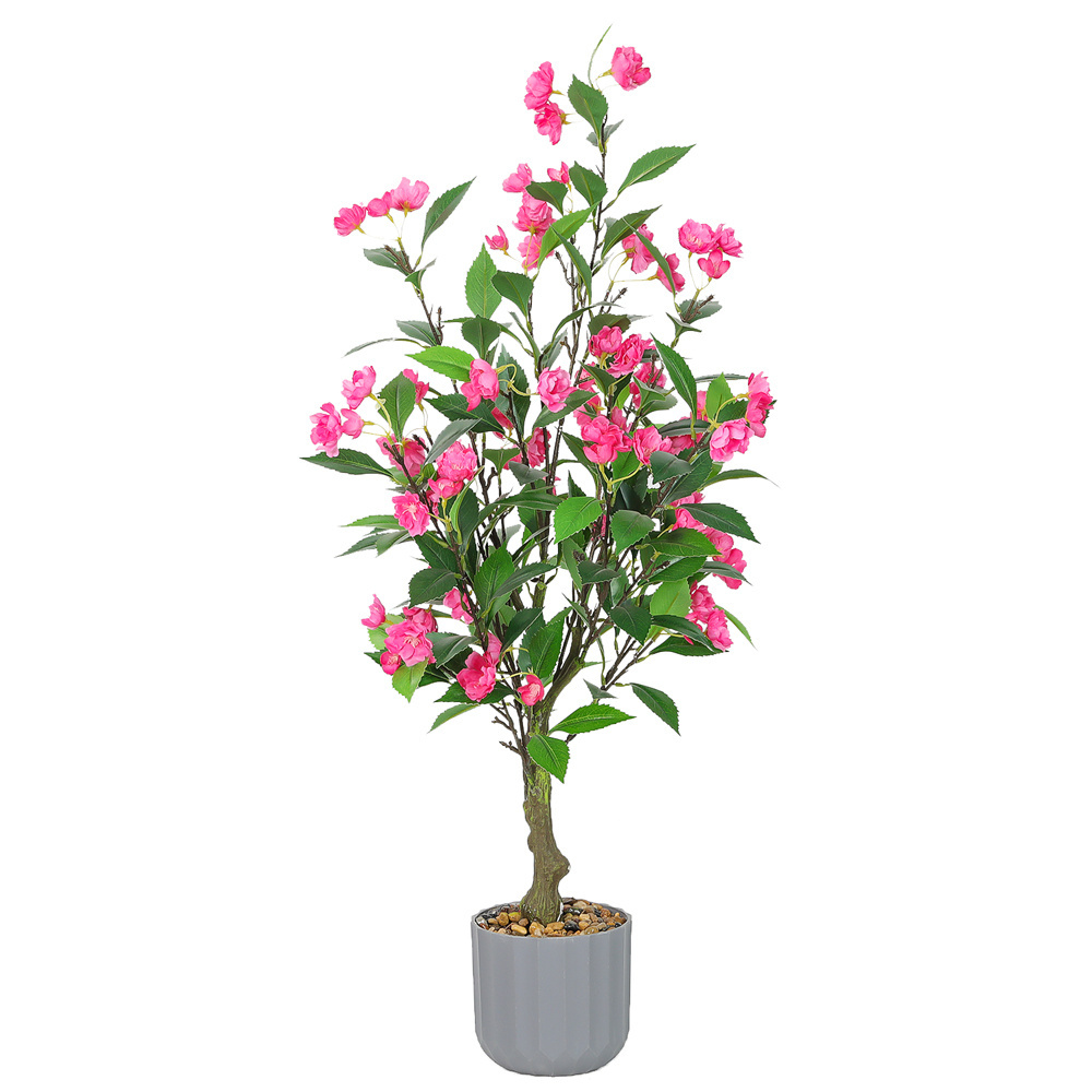 PZ-3-207 Factory Direct Faux Bonsai Plant Artificial Pink Peach Blossom Flower Tree with Pot