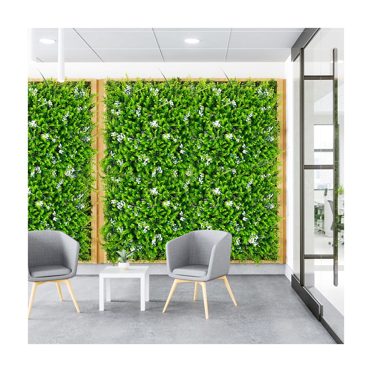 P45 Anti-uv Faux Greenery Plastic Leaf Panel Artificial Boxwood Hedge Green Grass for Vertical Garden Wall Decor