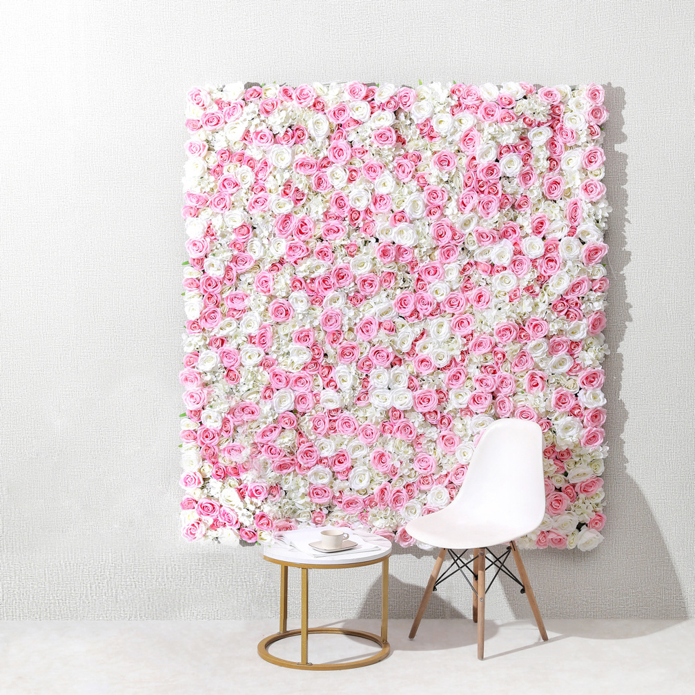 Wedding Decor Custom 3D Pink Roll Up Cloth Artificial Silk Rose Flower Panel Backdrop Flower Wall