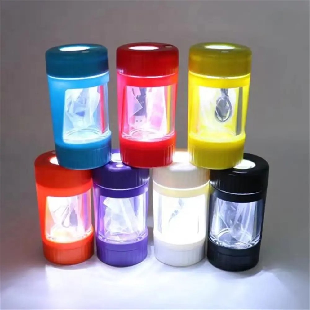 2024 Hot Selling Stash Jar Light Up Led Glass Air Tight Jar Storage Smell Proof Container with Herb Grinder