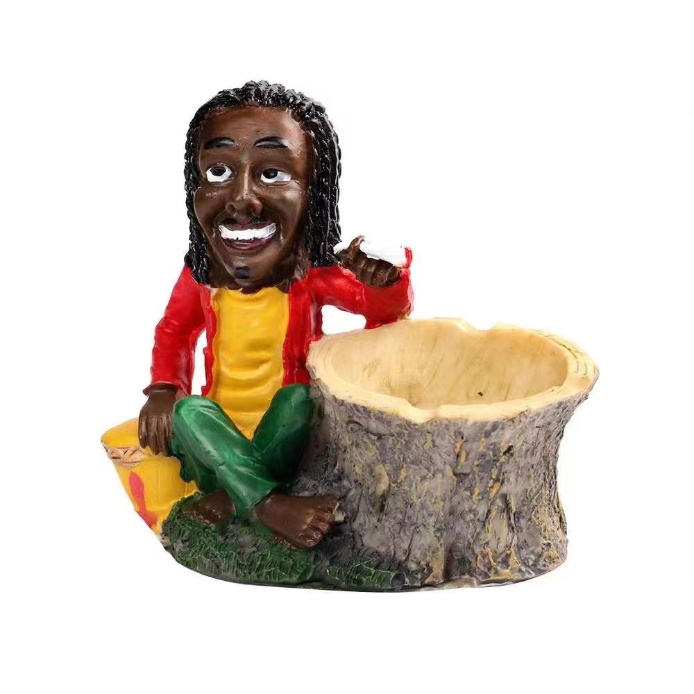 Wholesale Super Large Outdoor Stand Resin Bob Ashtray Resin Rasta Jamaican Big Resin Ashtrays