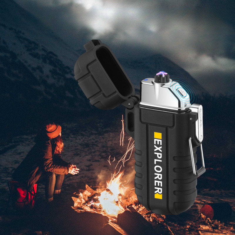 New Electronic Outdoor Waterproof Camping Lighter USB Charging Double Arc Flashlight Mini Lighters