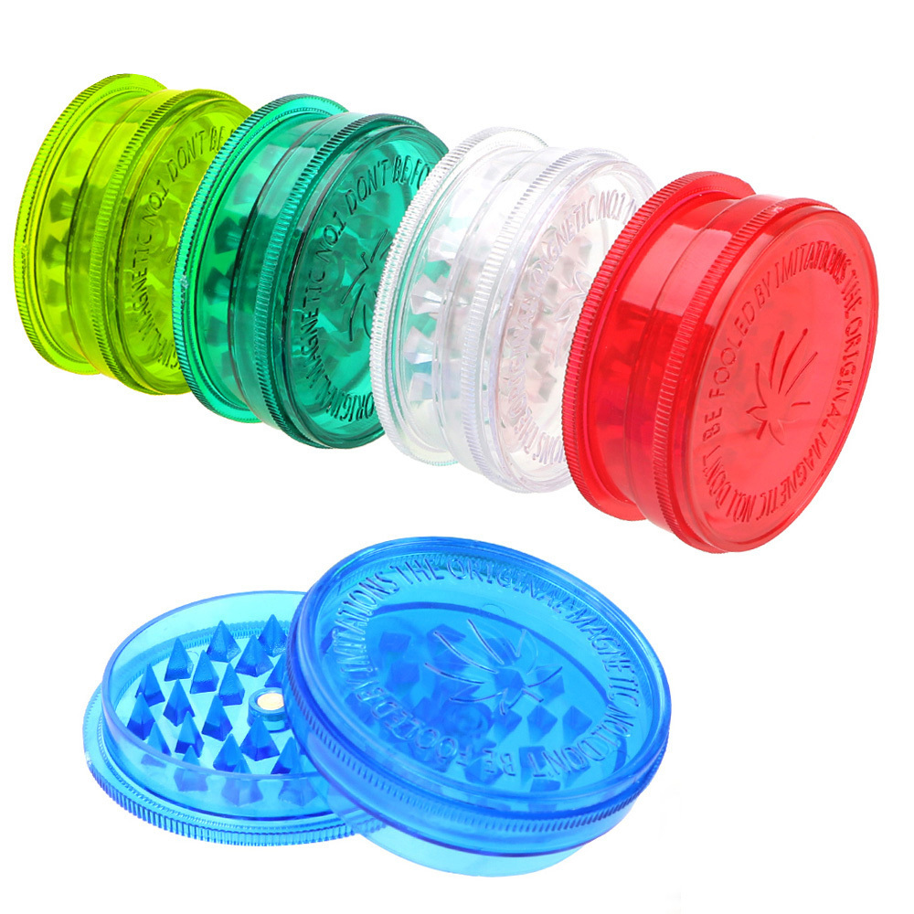 Wholesale Round Shape Custom Plastic Herb Grinder 3 Parts Tobacco Spice Dry Acrylic Bio Plastic Grinders Herb Custom Logo