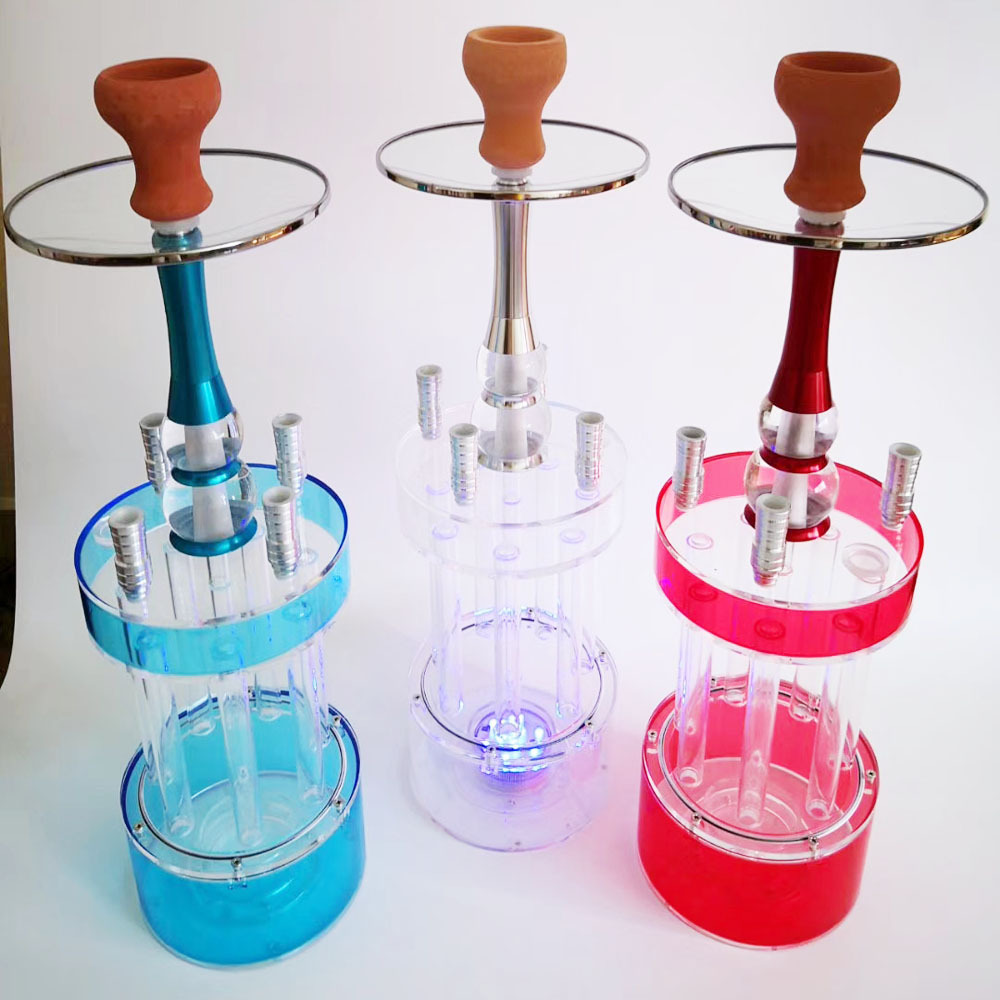 Wholesale 4 Hose Led Light New Electric Acrylic Shisha Hookah Set Creative Gatling Shape Large Arabian  Hookah With Light